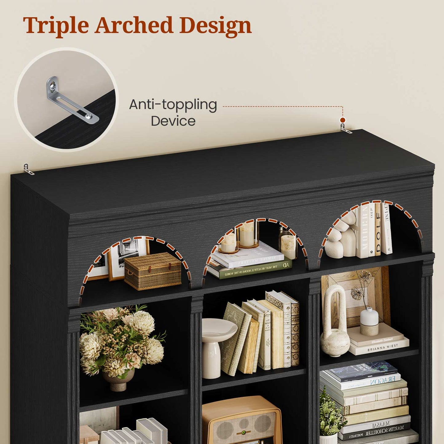 73.3" H Triple Wide Bookshelf with 2 Drawers with Storage Black
