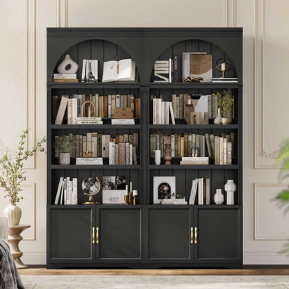 81.2"Tall Arched Cabinet 2 Book Risers and Adjustable Shelves Black