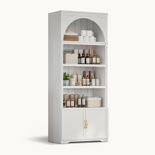81.2"Tall Arched Storage Cabinet with Adjustable Shelves White
