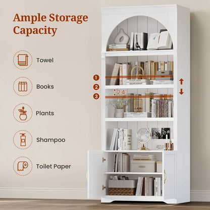 81.2"Tall Arched Storage Cabinet with Adjustable Shelves White