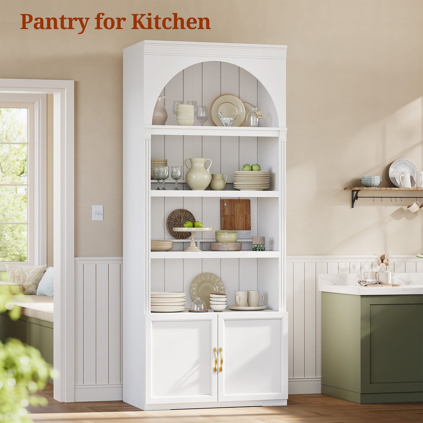 81.2"Tall Arched Storage Cabinet with Adjustable Shelves White