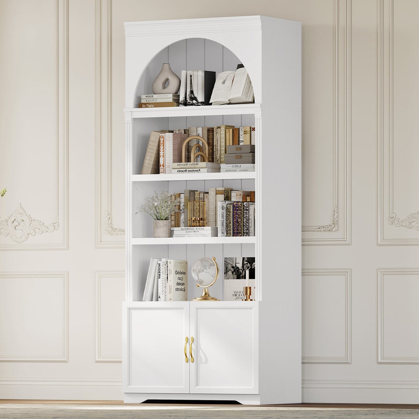 81.2"Tall Arched Storage Cabinet with Adjustable Shelves White