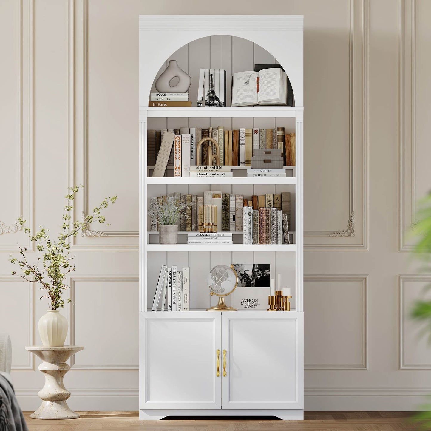 81.2"Tall Arched Storage Cabinet with Adjustable Shelves White