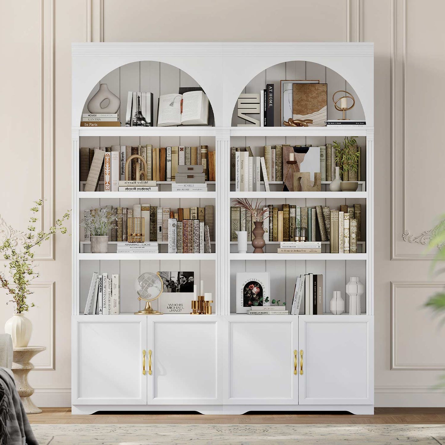 81.2"Tall Arched Storage Cabinet with Adjustable Shelves White