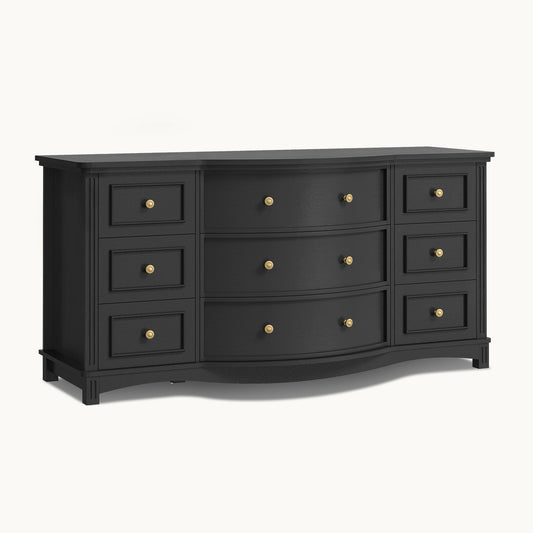 9-Drawer Chest Wide Dresser with 3 Large Arc Fronts Black