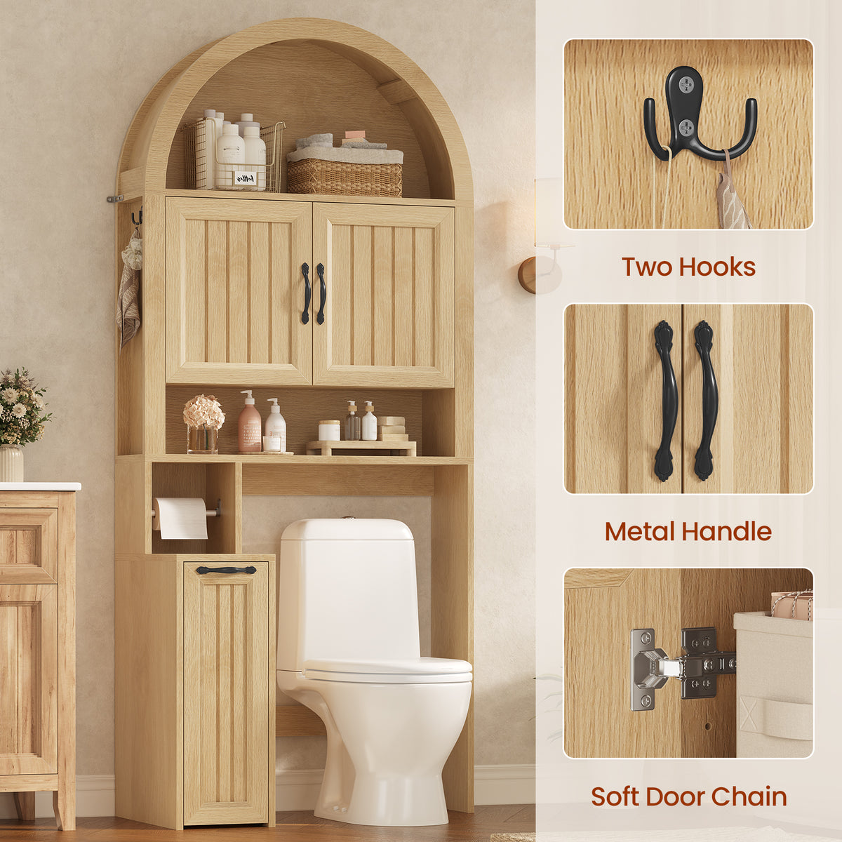 Arched Over The Toilet Storage Cabinet Small Pushcart Oak