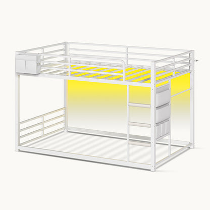 Bunk Bed Twin Over Twin Bed Frame with LED Lights White