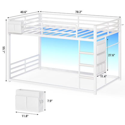 Bunk Bed Twin Over Twin Bed Frame with LED Lights White