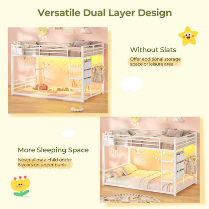 Bunk Bed Twin Over Twin Bed Frame with LED Lights White