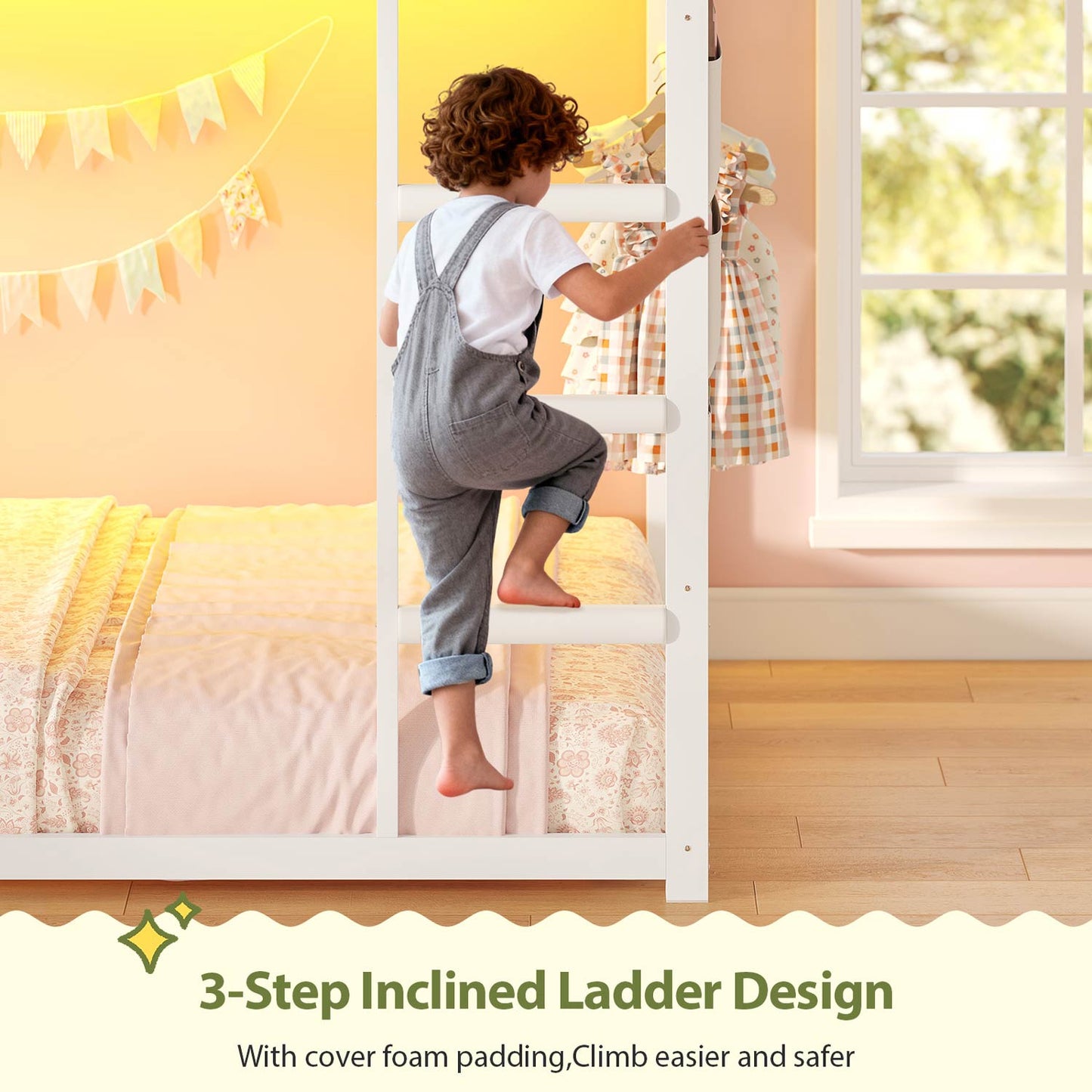 Bunk Bed Twin Over Twin Bed Frame with LED Lights White