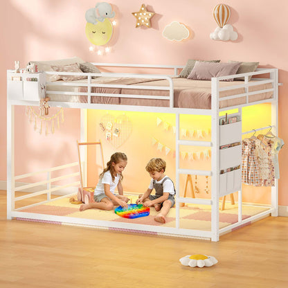 Bunk Bed Twin Over Twin Bed Frame with LED Lights White