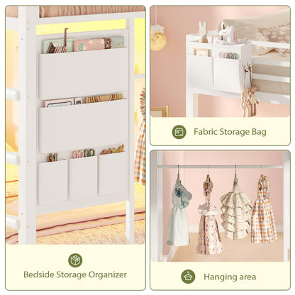 Bunk Bed Twin Over Twin Bed Frame with LED Lights White