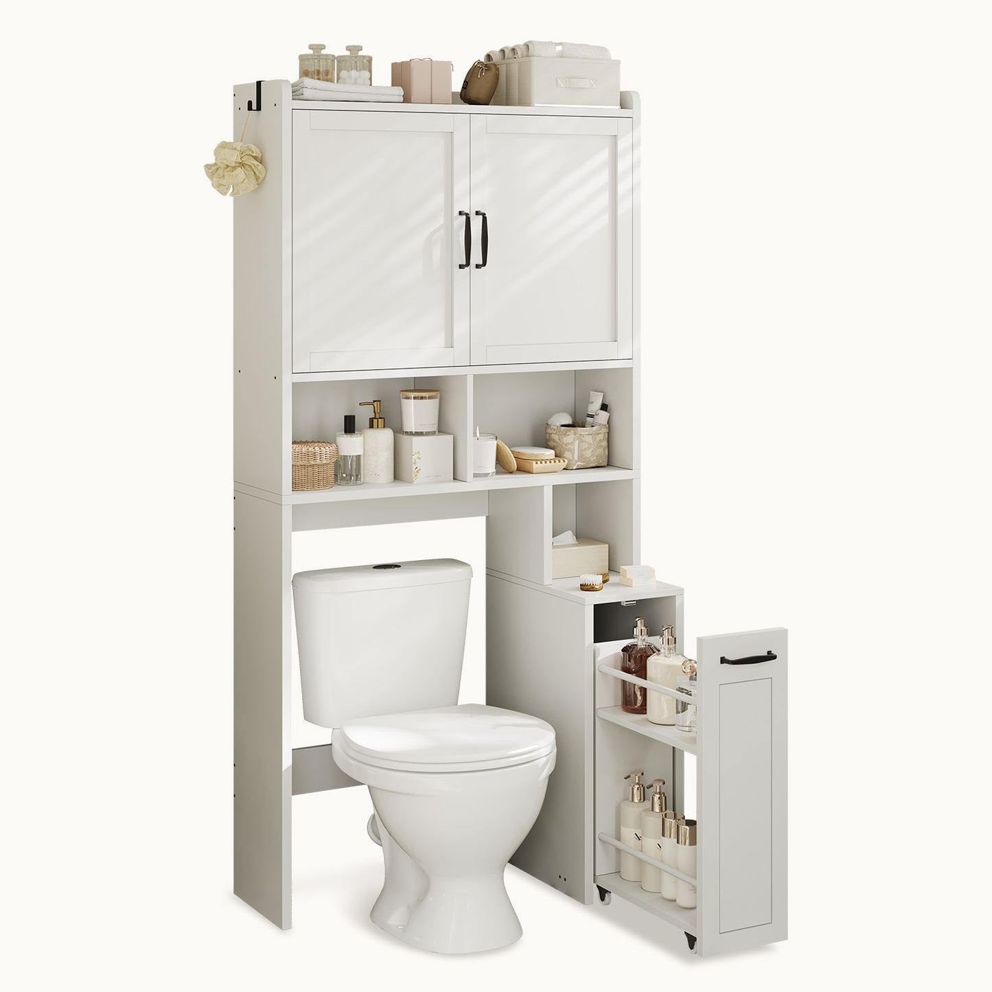 Over The Toilet Storage Cabinet with Pulley White