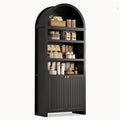 81 Inches Tall Arched 6-Tier Bookcase with Door Black