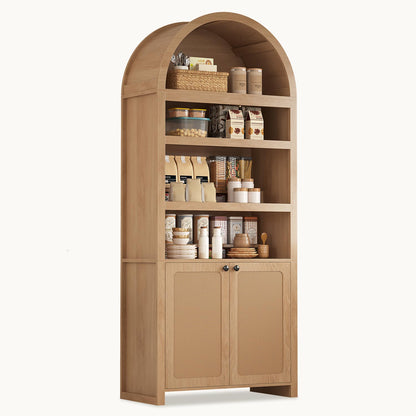 81 Inches Tall Arched 6-Tier Bookcase with Door Oak