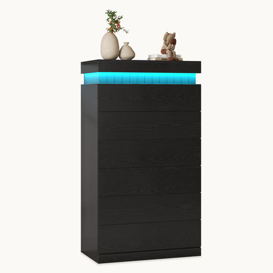 Tall Black 6 Dresser with Sliding Top Storage Space