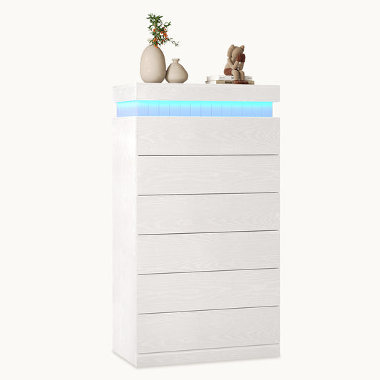Tall White 6 Dresser with Sliding Top Storage Space