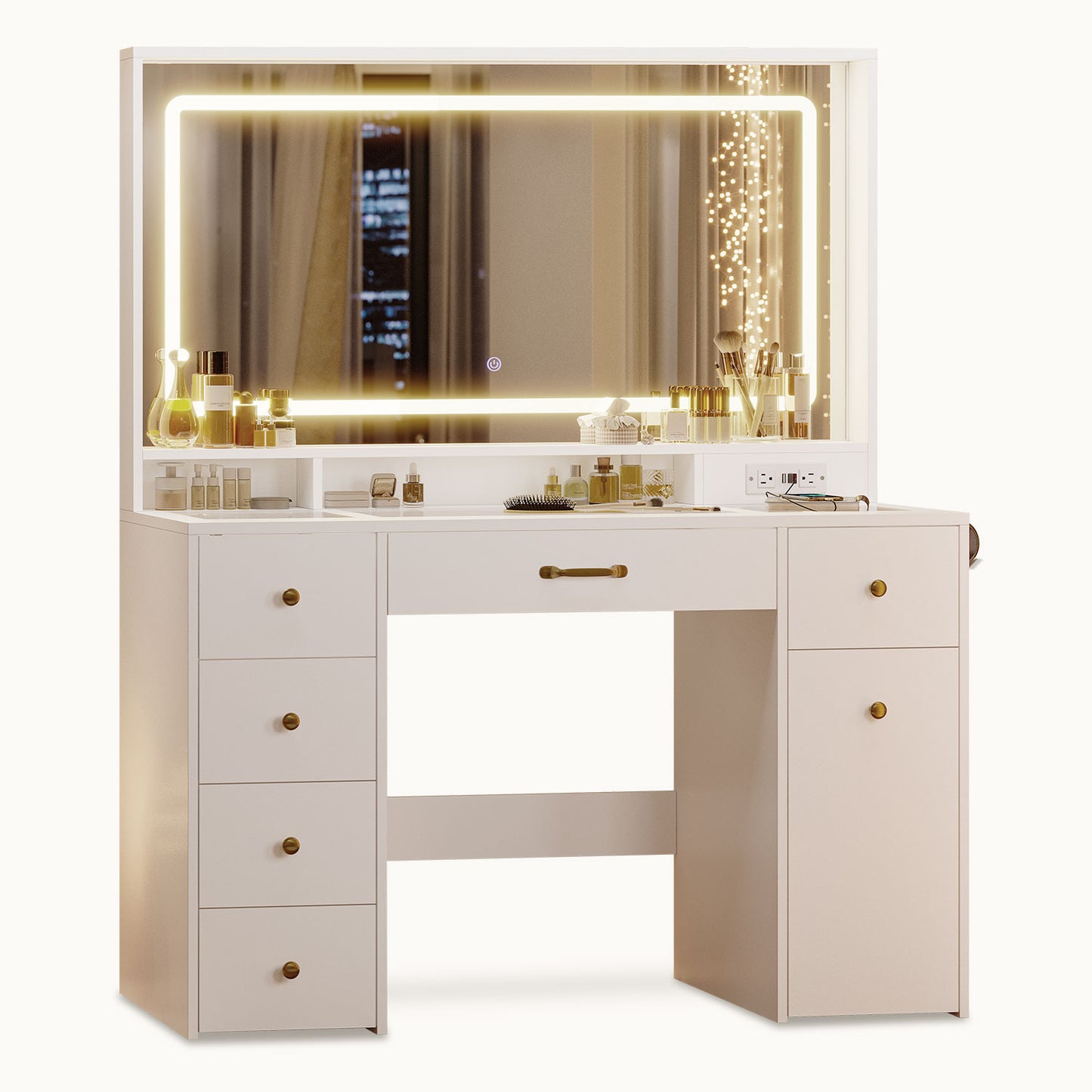 Makeup Vanity with Large LED Mirror White