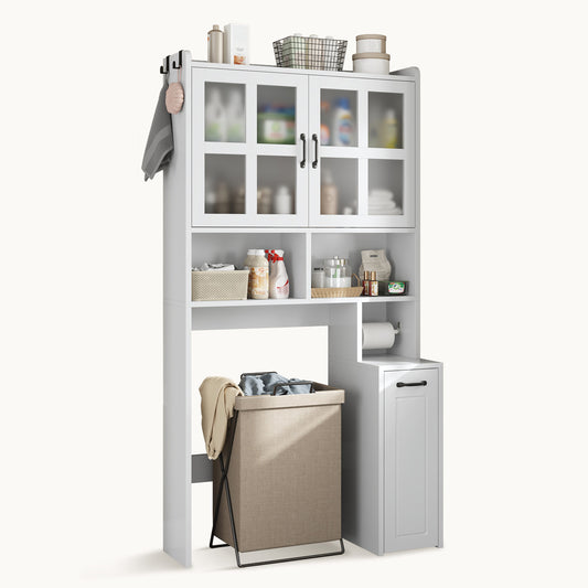 Over The Toilet Storage Cabinet with Frosted Mirror and Pulley White