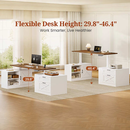 71" Farmhouse L Shaped Electric Standing Desk with Storage White