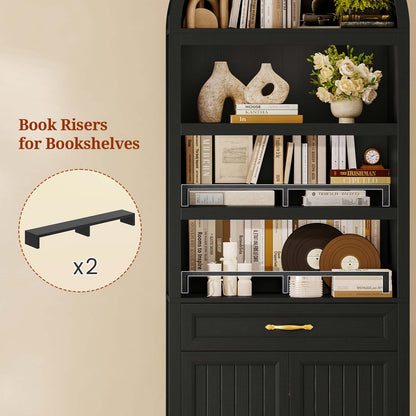 84.6" Arched 6-Tier Bookcase with Drawer Storage Black