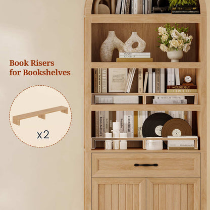 84.6" Arched 6-Tier Bookcase with Drawer Storage Oak