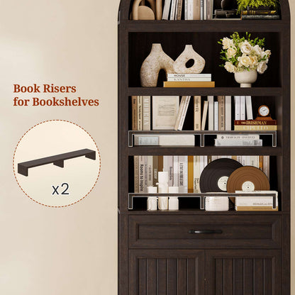 84.6" Arched 6-Tier Bookcase with Drawer Storage Walnut