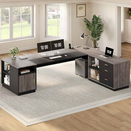 78.7" L Shaped Executive Desk with Storage Grey