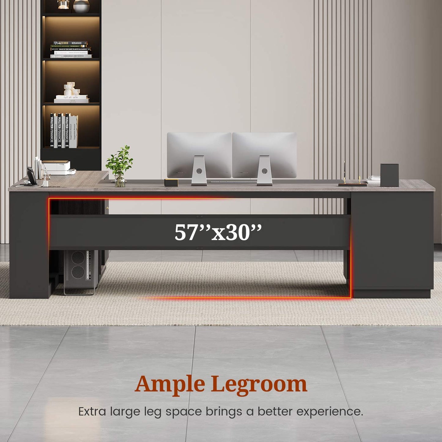 78.7" L Shaped Executive Desk with Storage Grey