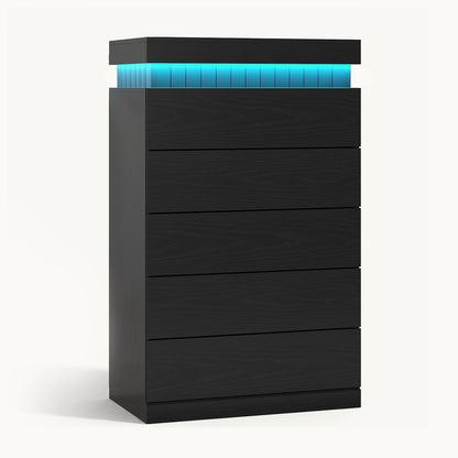Modern Wood 6 Dresser  with LED Light and Power Outlet,Black