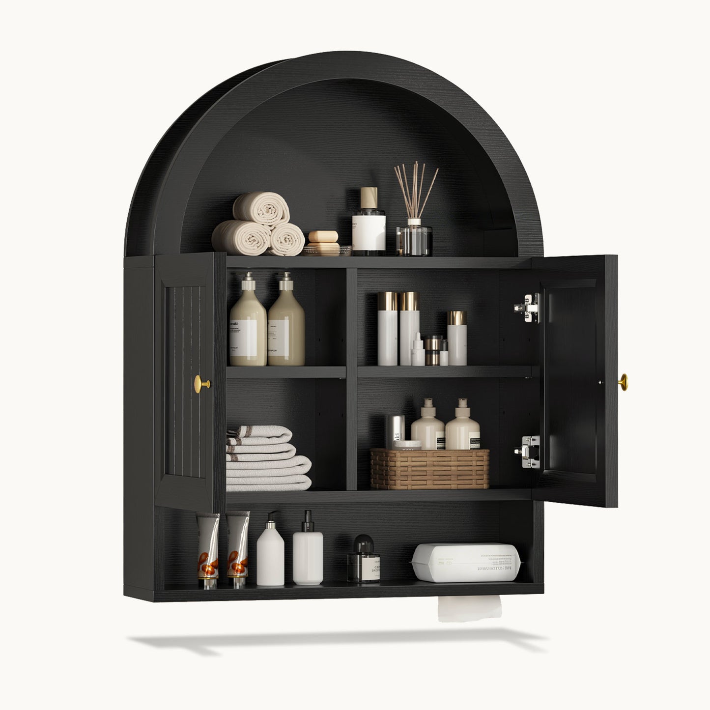 Arched Bathroom Wall Cabinet with Adjustable Shelves Black