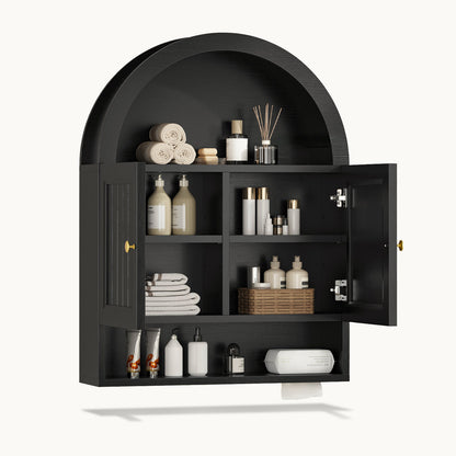 Arched Bathroom Wall Cabinet with Adjustable Shelves Black