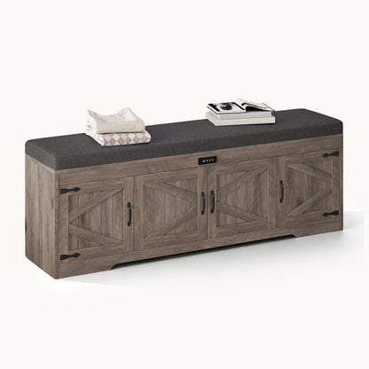 60" Entryway Storage Bench with Cushioned Seat  Gray Wash
