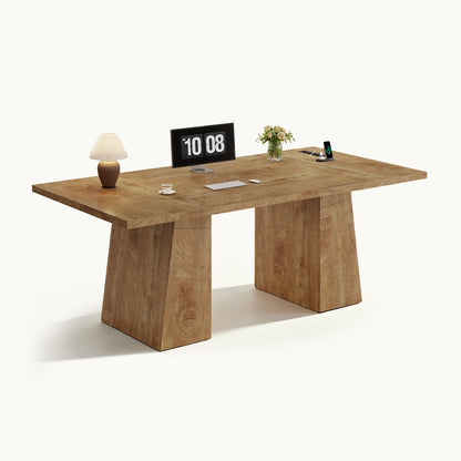 Executive Desk with Power Outlet and Storage Cabinet – Oak