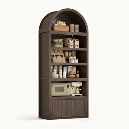 Arched Bookcase with Drawer storage & 2 Book Risers  Walnut 