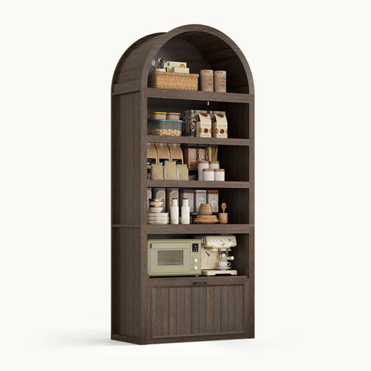 Arched Bookcase with Drawer storage & 2 Book Risers  Walnut 