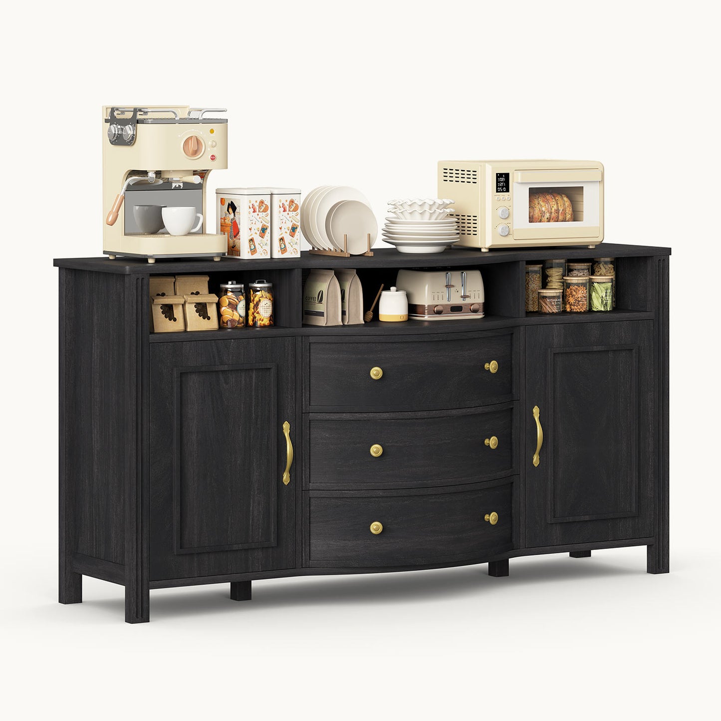 Farmhouse Buffet Cabinet with Storage & 3 Drawers Grey