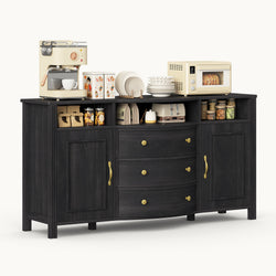 Farmhouse Buffet Cabinet with Storage & 3 Drawers Grey