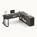 71" Modern L Shaped Executive Desk with Drawers & Storage Shelves Grey