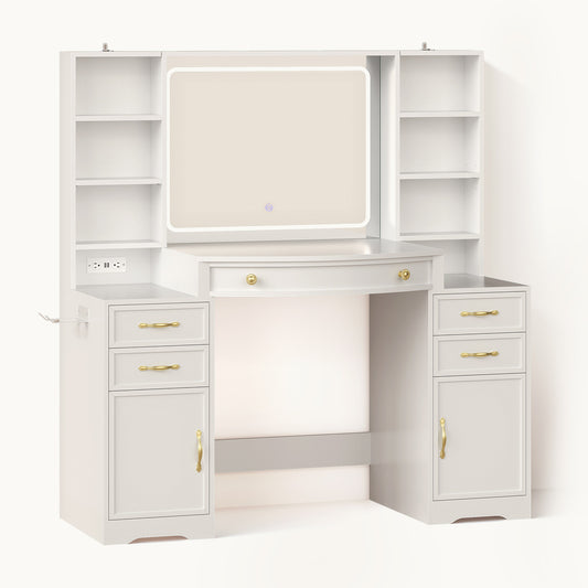 47.2" Vanity Table with LED Mirror & Built-in Charging Station White