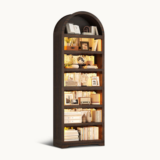 Arched Cabinet Bookcase with storage Walnut