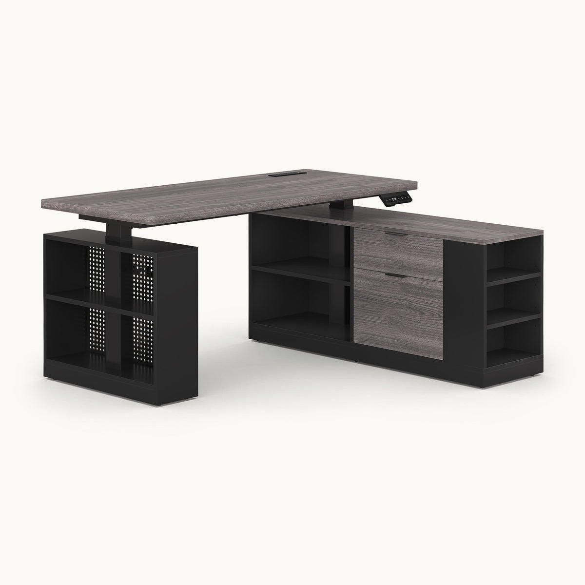 Electric L Shaped Standing Desk with Storage Shelves Black