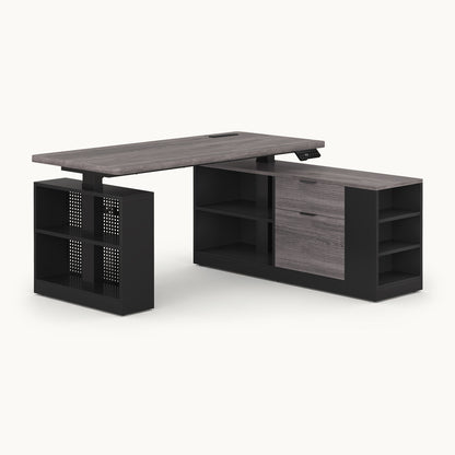 Electric L Shaped Standing Desk with Storage Shelves Black
