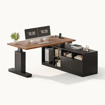 Farmhouse L Shaped Standing Desk with Electric Height Adjustment Black