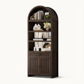 84.6" Arched 6-Tier Bookcase with Drawer Storage Walnut