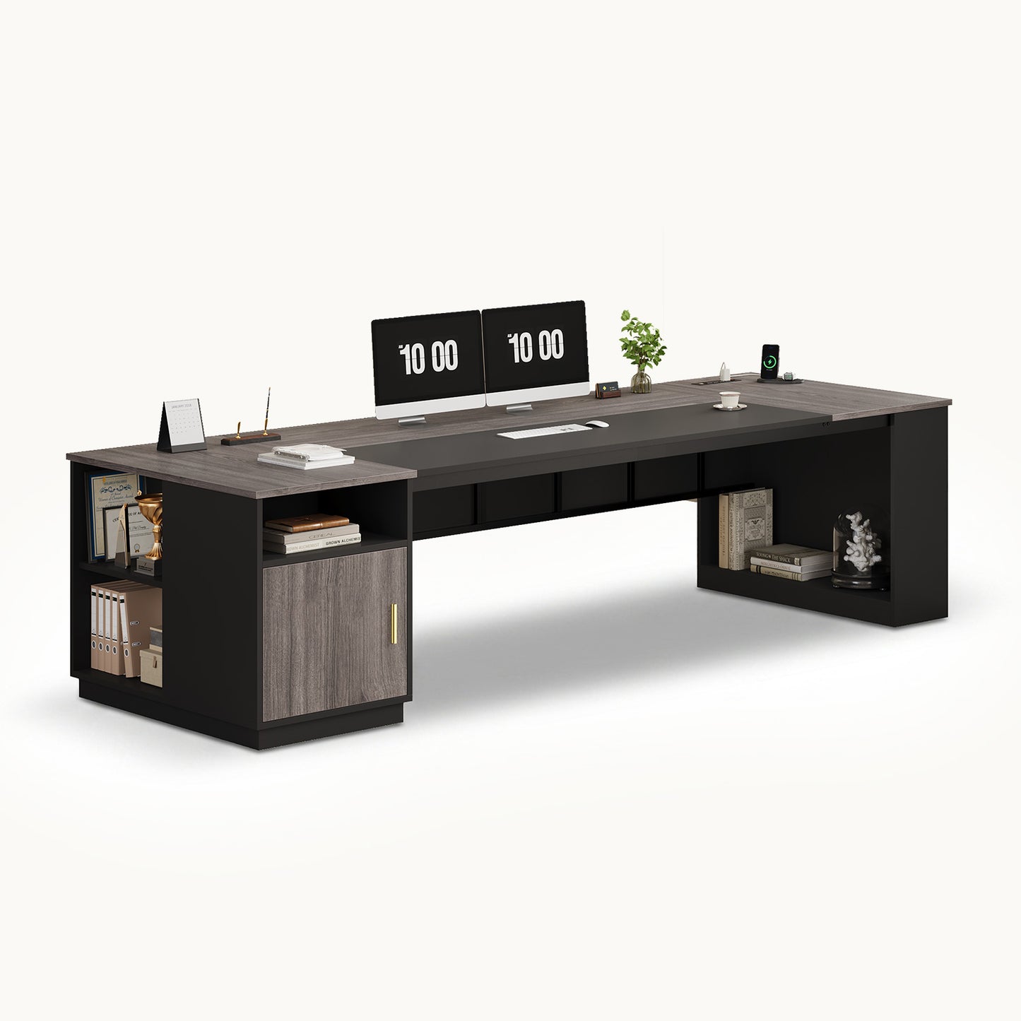 78.7" L Shaped Executive Desk with Storage Grey