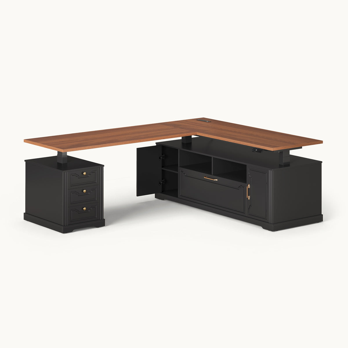Electric Standing Desk with Storage Drawers and Cabinets Black walnut