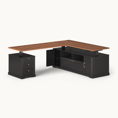 Electric Standing Desk with Storage Drawers and Cabinets Black walnut