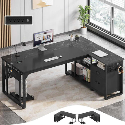 71 in Reversible L Shaped Executive Desk Black