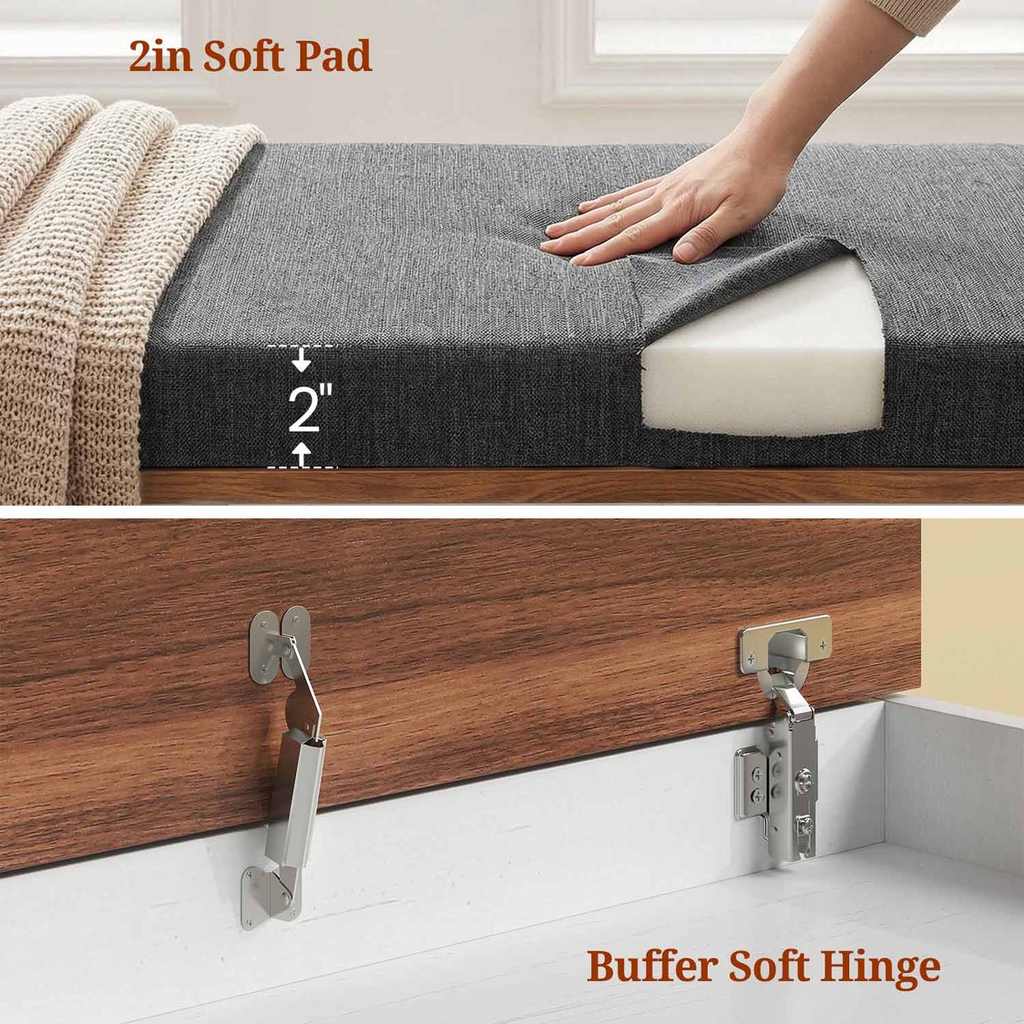 2-Tier Storage Bench with Drawer Cushion and Adjustable Shelf White